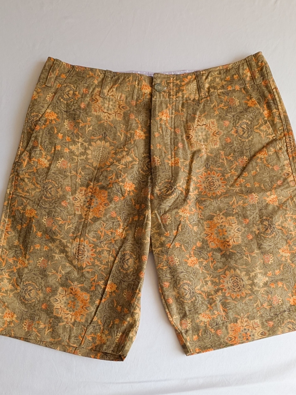 Old Bull Lee - Mens Size 34 Green Paisley Poplin Short, Cotton Casual Active